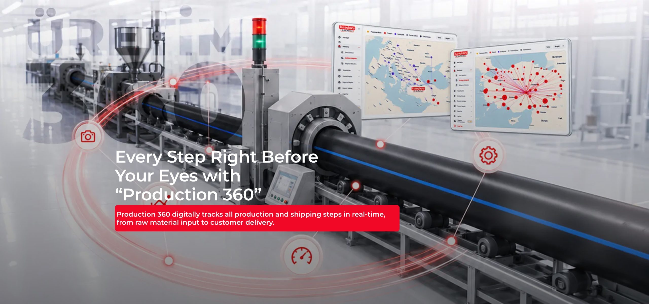 Home 2 Every Step Right Before Your Eyes with “Production 360” — Production 360 digitally tracks all production and shipping steps in real-time, from raw material input to customer delivery.
